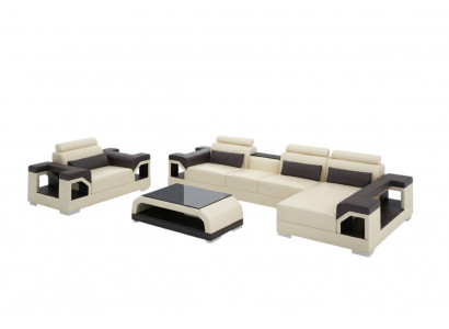 Woonlandschap hoekbank L-vormige fauteuil set in moderne lederen sofa hoek.