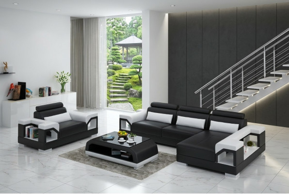 Woonlandschap hoekbank L-vorm fauteuil set suite modern leerbank nieuw.