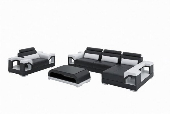 Woonlandschap hoekbank L-vorm fauteuil set suite modern leerbank nieuw.