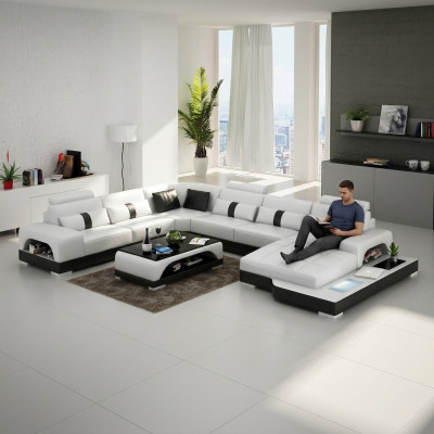 Hoekbank leren bank ontwerp luxe woonlandschap led bank bank bekleding hoekbank