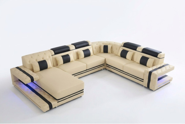 Lederen bekleding zitplaats ontwerp modern hoekbankstel bankstel woonlandschap U-vorm USB LED