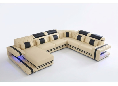 Lederen bekleding zitplaats ontwerp modern hoekbankstel bankstel woonlandschap U-vorm USB LED