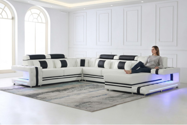 Hoekbank bank U-vorm Bank bekleding Designer leer Groot lederen bankstel Woonlandschap