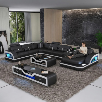 Hoekbank Beklede hoekbank U-vorm Salontafel Dressoir Leren bank Woonlandschap Nieuw