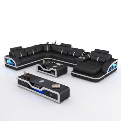 Hoekbank Beklede hoekbank U-vorm Salontafel Dressoir Leren bank Woonlandschap Nieuw