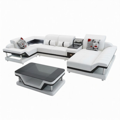 Hoekbank U-vorm Salontafel Beklede meubelset Woongebied Ontwerp Hoekbank Led usb