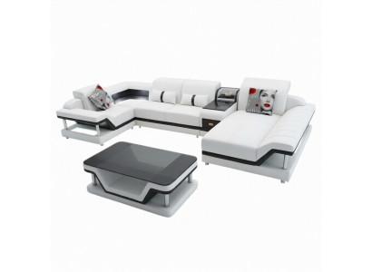 Hoekbank U-vorm Salontafel Beklede meubelset Woongebied Ontwerp Hoekbank Led usb