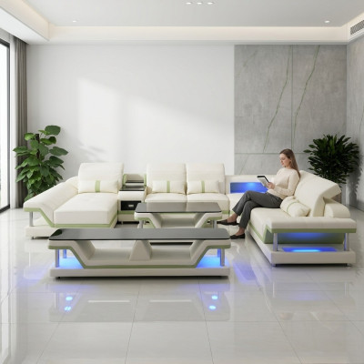Moderne design woonlandschap hoekbank bank bank bank tv salontafel leer