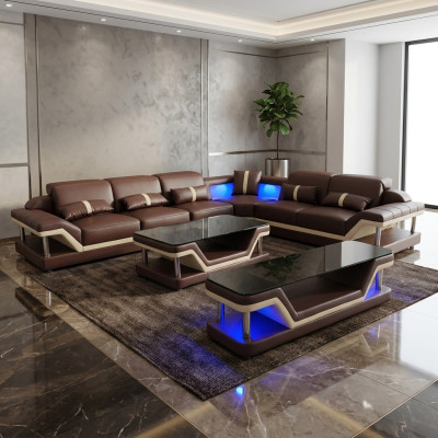 Woonlandschap L-vormige hoekbank Salontafel Dressoir Design Woonlandschap USB 3-delig