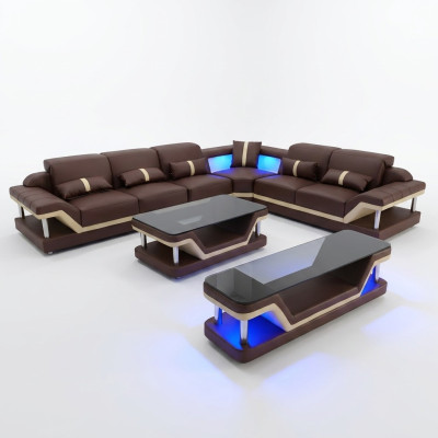 Woonlandschap L-vormige hoekbank Salontafel Dressoir Design Woonlandschap USB 3-delig