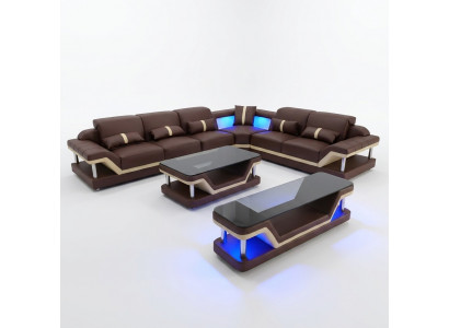 Woonlandschap L-vormige hoekbank Salontafel Dressoir Design Woonlandschap USB 3-delig