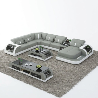 Woonlandschap U-vormige hoekbank salontafel dressoir design woonlandschap 3-delig.