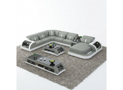 Woonlandschap U-vormige hoekbank salontafel dressoir design woonlandschap 3-delig.