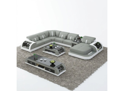 Woonlandschap U-vormige hoekbank salontafel dressoir design woonlandschap 3-delig.