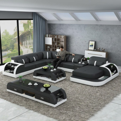 Garnituur Design Woonlandschap Hoekbank Sofa Bankstel U-vorm Tafel Leder 2-delige sets