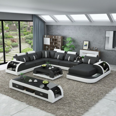 Garnituur Design Woonlandschap Hoekbank Sofa Bankstel U-vorm Tafel Leder 2-delige sets