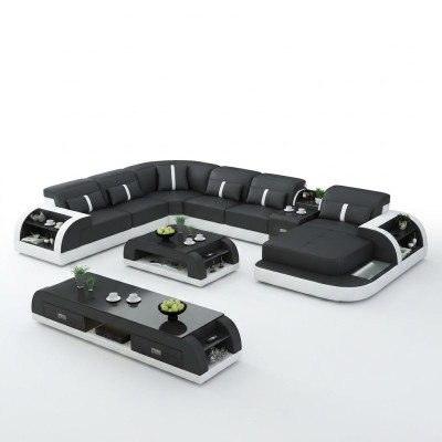 Garnituur Design Woonlandschap Hoekbank Sofa Bankstel U-vorm Tafel Leder 2-delige sets