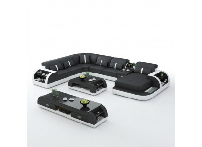 Garnituur Design Woonlandschap Hoekbank Sofa Bankstel U-vorm Tafel Leder 2-delige sets
