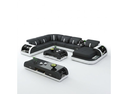 Garnituur Design Woonlandschap Hoekbank Sofa Bankstel U-vorm Tafel Leder 2-delige sets