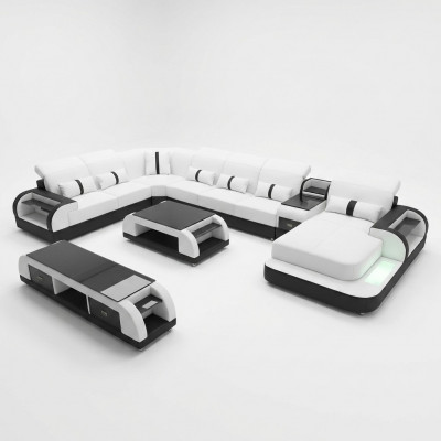Woonlandschap Bank Beklede Bankstel 3-delig Set Salontafel Dressoir Leer