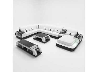 Woonlandschap Bank Beklede Bankstel 3-delig Set Salontafel Dressoir Leer