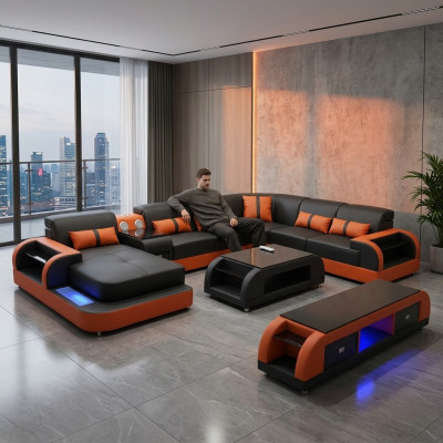 Ontwerp hoekbank leren bank hoekbank luxe woonlandschap led bank bank stoffering