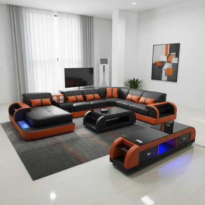 Ontwerp hoekbank leren bank hoekbank luxe woonlandschap led bank bank stoffering