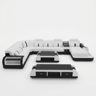 Woonlandschappen Hoekbank Bankstel Lederen bekleding Zit hoekbank USB-geluidssysteem