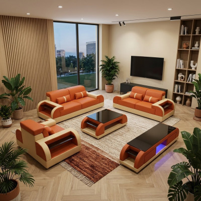 Sofaset van 3 2 1 zitsbank salontafel dressoir set modern design 5-delig.