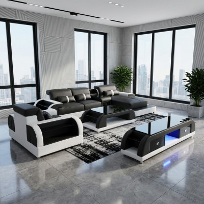 Bank hoekbank leder woonlandschap set ontwerp modern Sof L-vorm salontafel