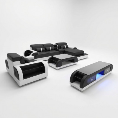 Bank hoekbank leder woonlandschap set ontwerp modern Sof L-vorm salontafel