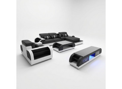 Bank hoekbank leder woonlandschap set ontwerp modern Sof L-vorm salontafel