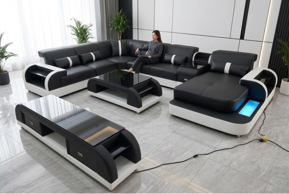 Hoekbank Gestoffeerde Hoekbank U-vorm Salontafel Dressoir Leren Bank Woonlandschap Nieuw