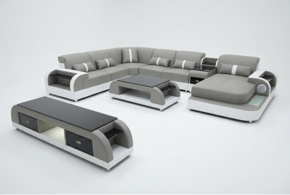 Garnituur Design Woonlandschap Hoekbank Bank U-vorm Salontafel Leer 2-delig