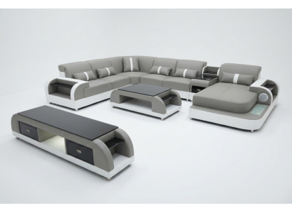 Garnituur Design Woonlandschap Hoekbank Bank U-vorm Salontafel Leer 2-delig