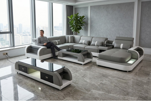 Hoekbank bank bank led-garnituur woonlandschapstof garnituur usb-verlicht