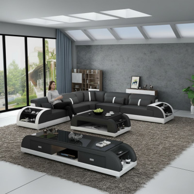 Leer hoekbank L-vorm bank woonlandschap hoekbank set modern design bankstel USB.
