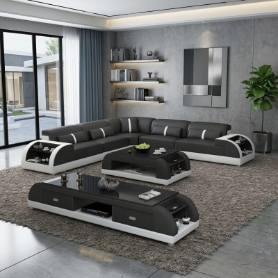 Leer hoekbank L-vorm bank woonlandschap hoekbank set modern design bankstel USB.