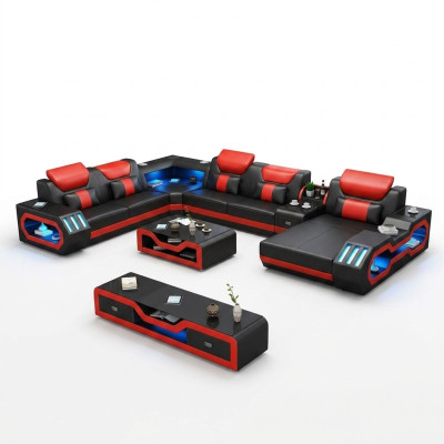 Woonlandschap Bank Bekleding Zitgroep Bank 3-delig Set Salontafel Dressoir Leder