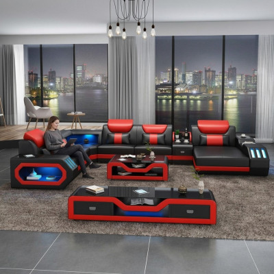 Ontwerp Grote Bank met USB Hoekbank Bank Woonlandschap U Vorm Leer Textiel Hoek