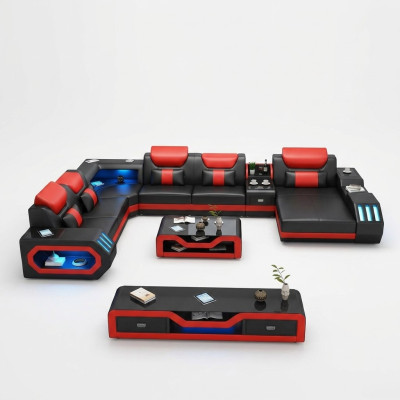 Ontwerp Grote Bank met USB Hoekbank Bank Woonlandschap U Vorm Leer Textiel Hoek