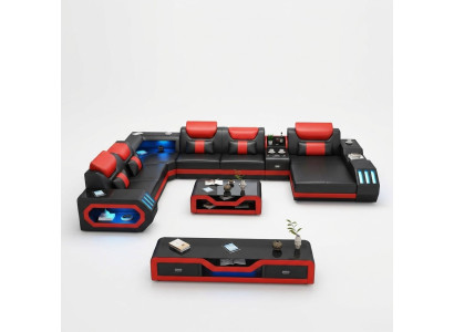 Ontwerp Grote Bank met USB Hoekbank Bank Woonlandschap U Vorm Leer Textiel Hoek