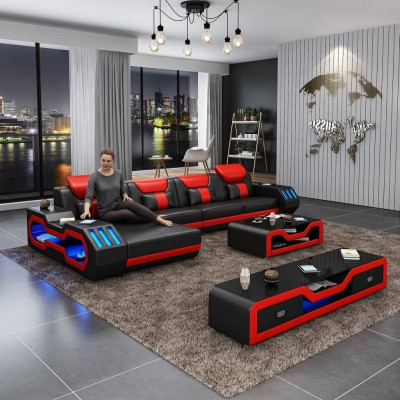 Woonlandschap L-vormige hoekbank + salontafel + dressoir Ontwerp woonlandschap