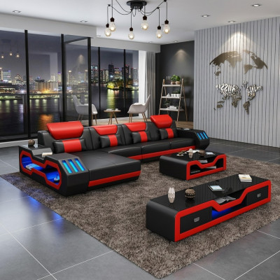 Woonlandschap L-vormige hoekbank + salontafel + dressoir Ontwerp woonlandschap