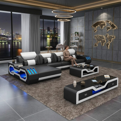 Leer Moderne Bank Woondomein Leren bankstel Bank L-vorm Salontafel