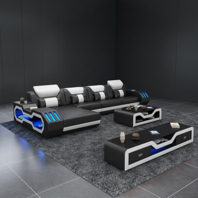 Leer Moderne Bank Woondomein Leren bankstel Bank L-vorm Salontafel