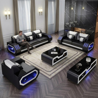 Lederen bank bank woonlandschap 3-2-1 zitsbankstel Ontwerp Modern Bank met USB