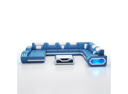 Hoekbank U-vorm Salontafel Bank Ontwerp Grijs Bekleding Leer Modern Woonlandschap
