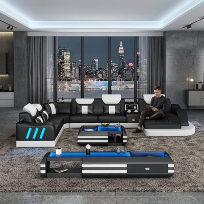 Hoekbank U-vorm Salontafel Beklede meubelset Woonlandschap Design Hoekbank Leer