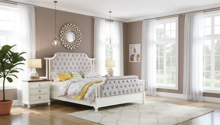 Slaapkamerset Bed 2x Nachtkastje 3-delig Bedden Oprichtingstijd Luxe Chesterfield